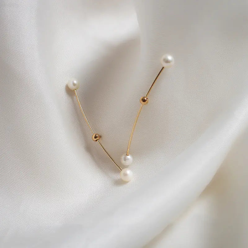 Natural Pearl Asymmetrical Earrings for Women, Designer