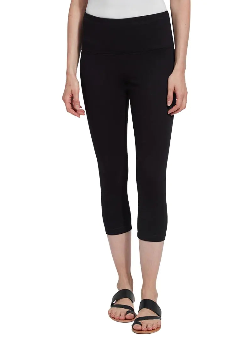 Denim Capri Leggings - Women Stretch Jeans with Concealed Waistband and Soft Stretch Fabric |Black| Large