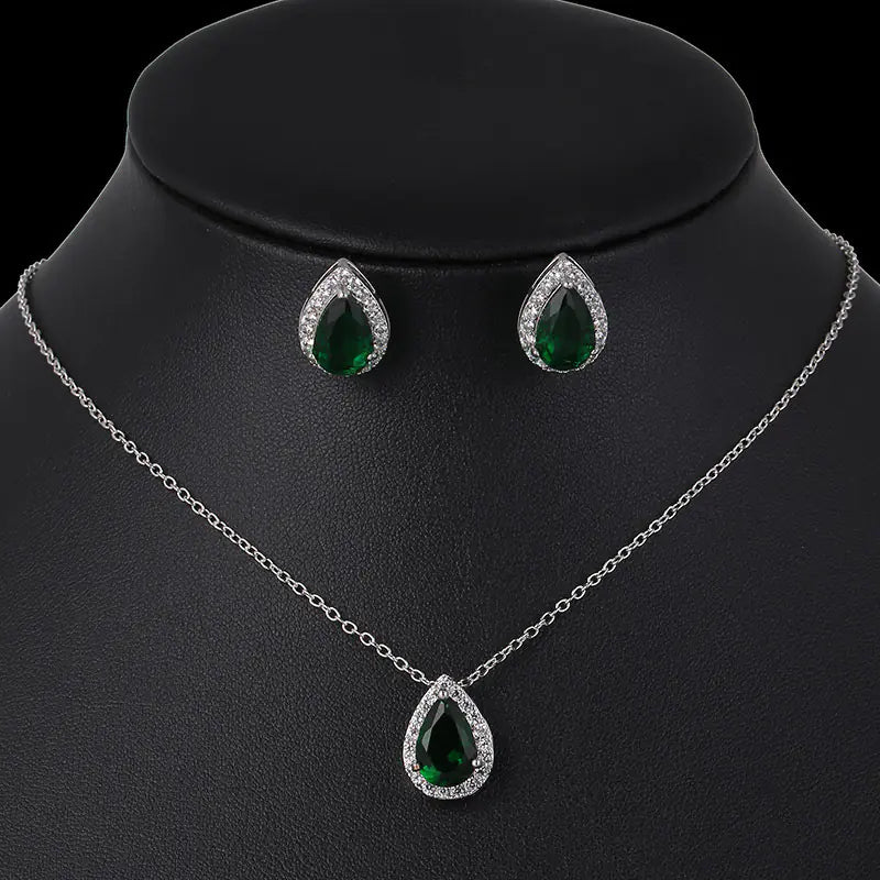 New Water Drop Zirconia Earrings Necklace Set