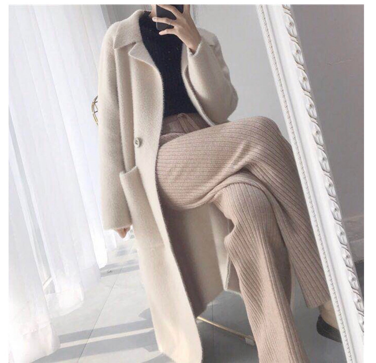 Women's Mid-length Loose Mink Velvet Cardigan Coat