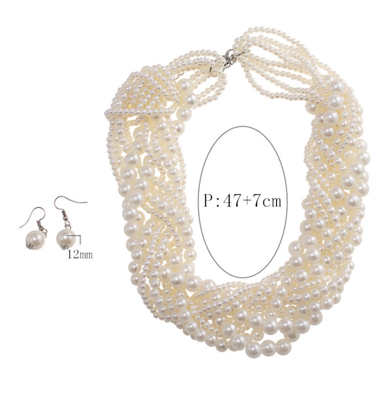 Bridal Jewelry Set with Layered Pearl Necklace & Earrings