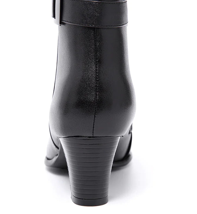Women's Mid-Calf Leather Boots with Zipper and Heels