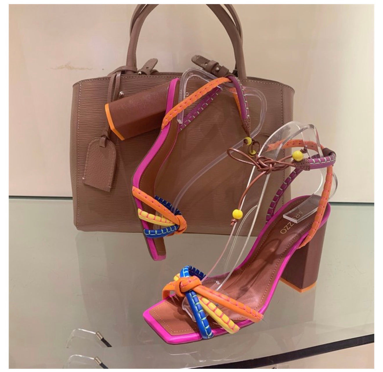 Plus Size Women's Heels with Colorful Straps and Block Heels