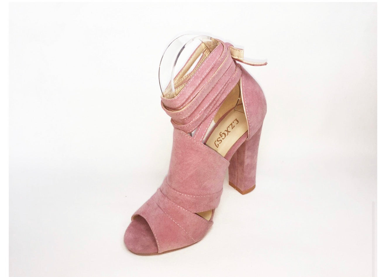 Suede Peep-Toe Sandals with High Chunky Heels