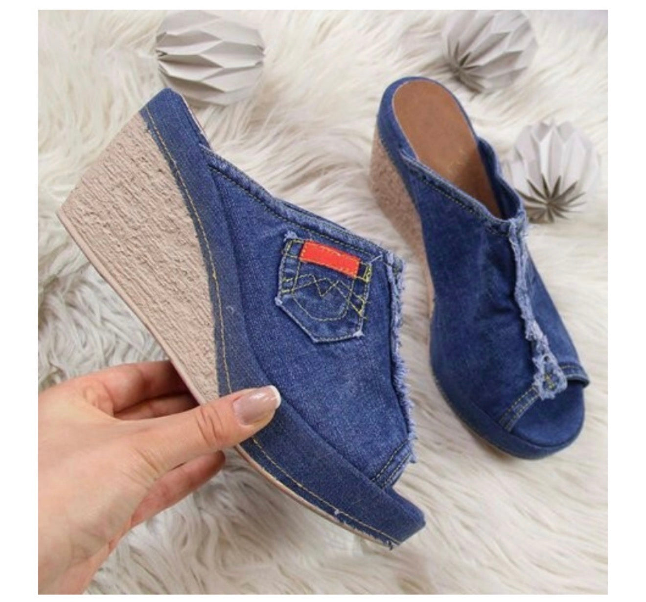 Summer Women's Denim Sandals with Mid Heels
