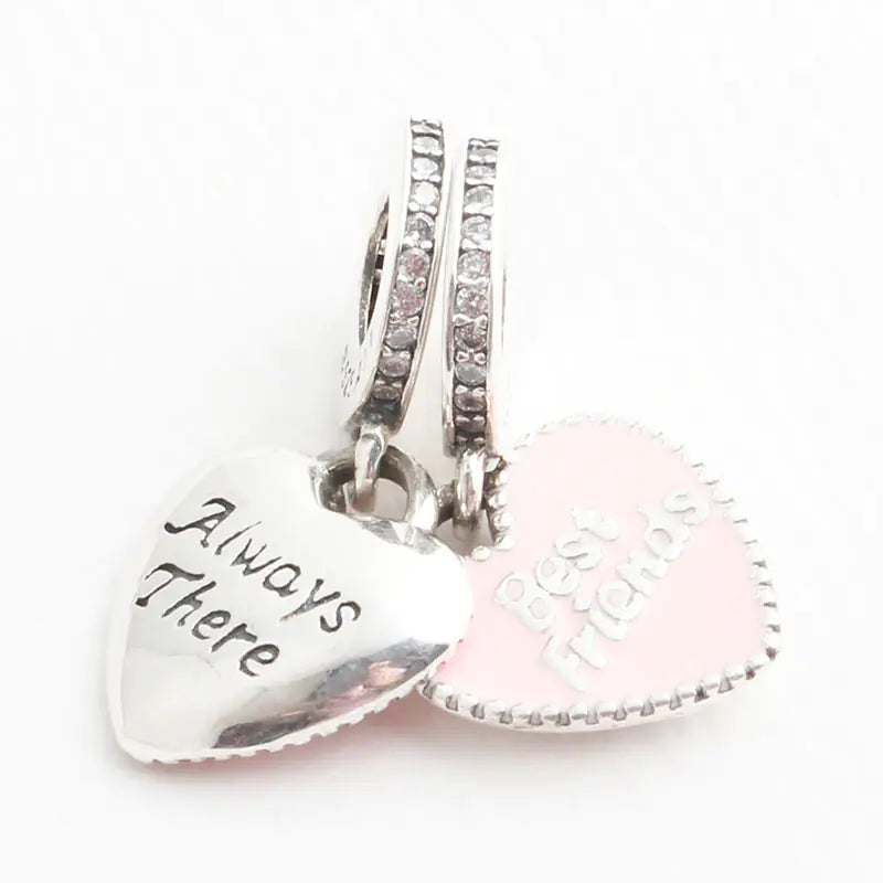 Cute Pink Heart Charm Bracelet and Necklace Set