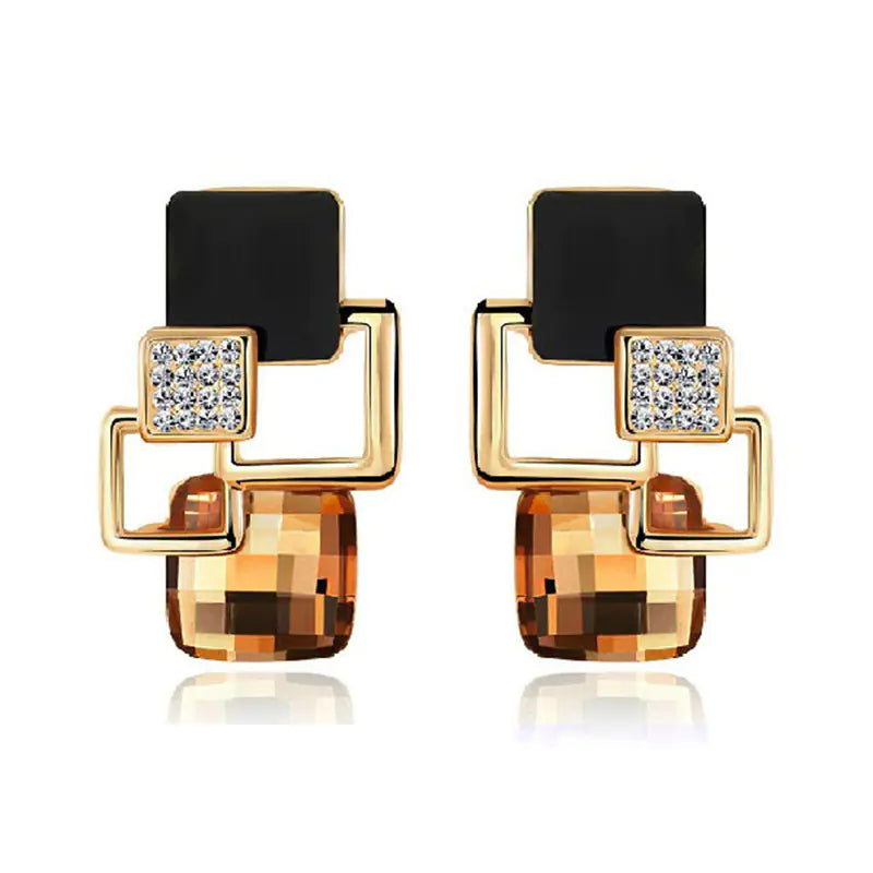 Korean Style Square Crystal Earrings for Women