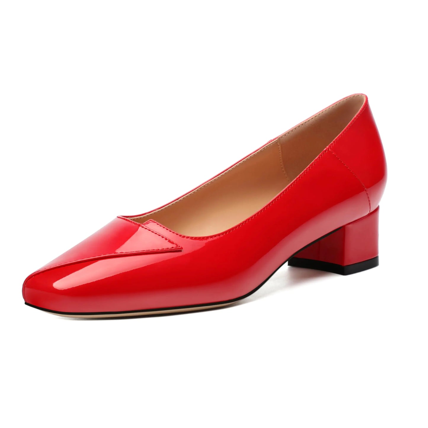 Low Chunky Block Heels. Square Toe Womens Shoes for Party, Office Pumps.