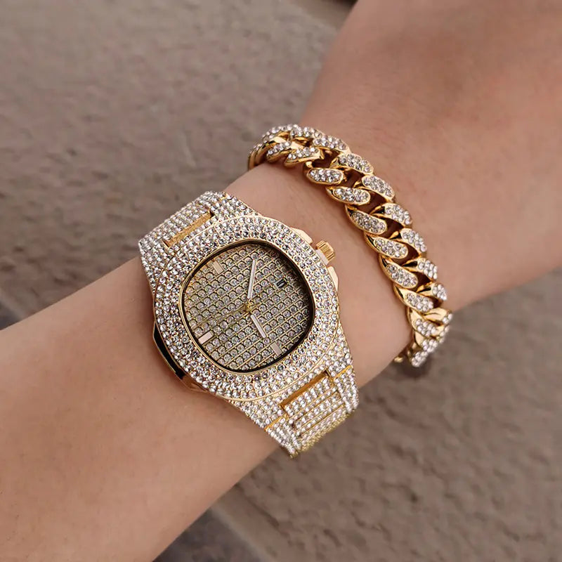 Hip Hop Cuban Chain Necklace Bracelet Set