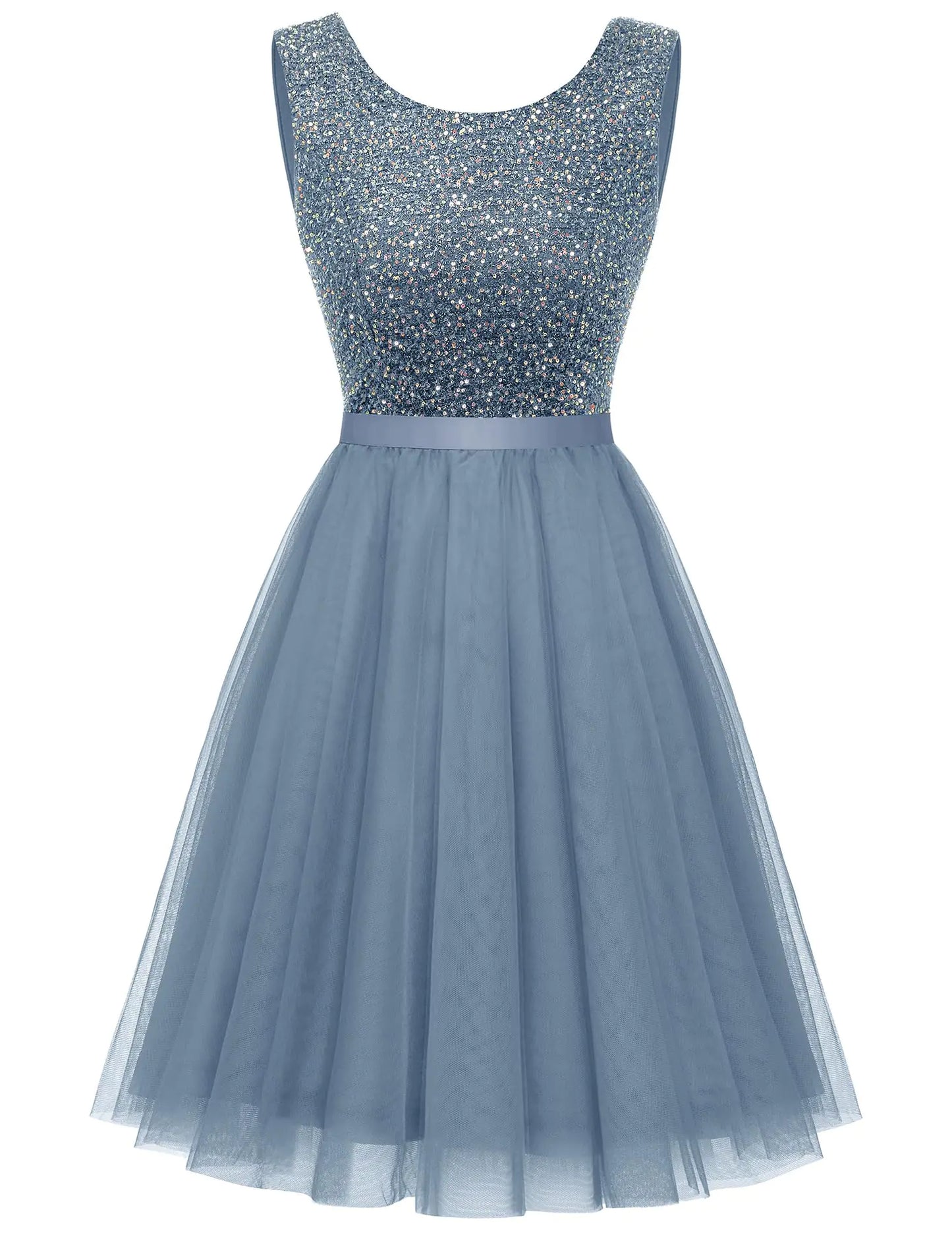 Womens Short Sequin Party Dress. Sleeveless Boat Neck Formal Homecoming Dresses for Teens, Cocktail Evening Gown
