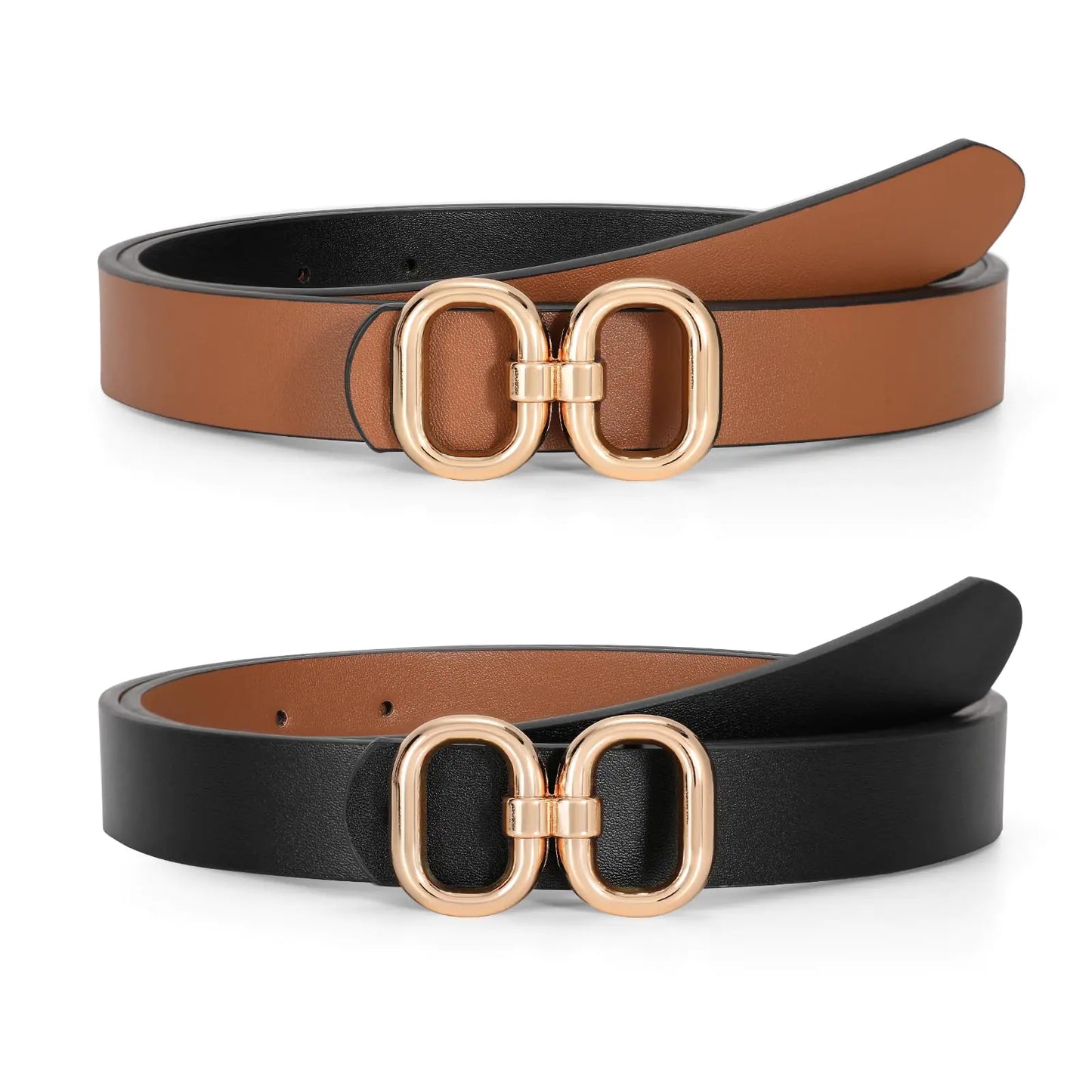 Reversible Leather Belt with Gold Buckle. Ladies Belt for Jeans Pants