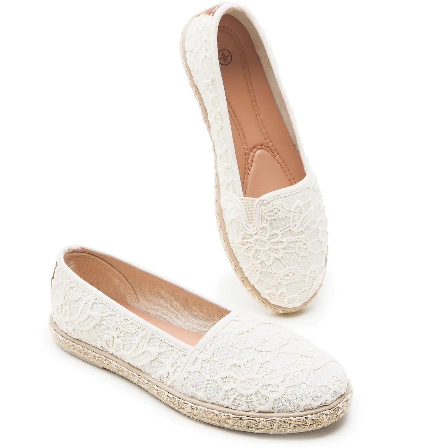 Flats with Flower Embroideried. White Lace Ballet Comfortable Dress shoes