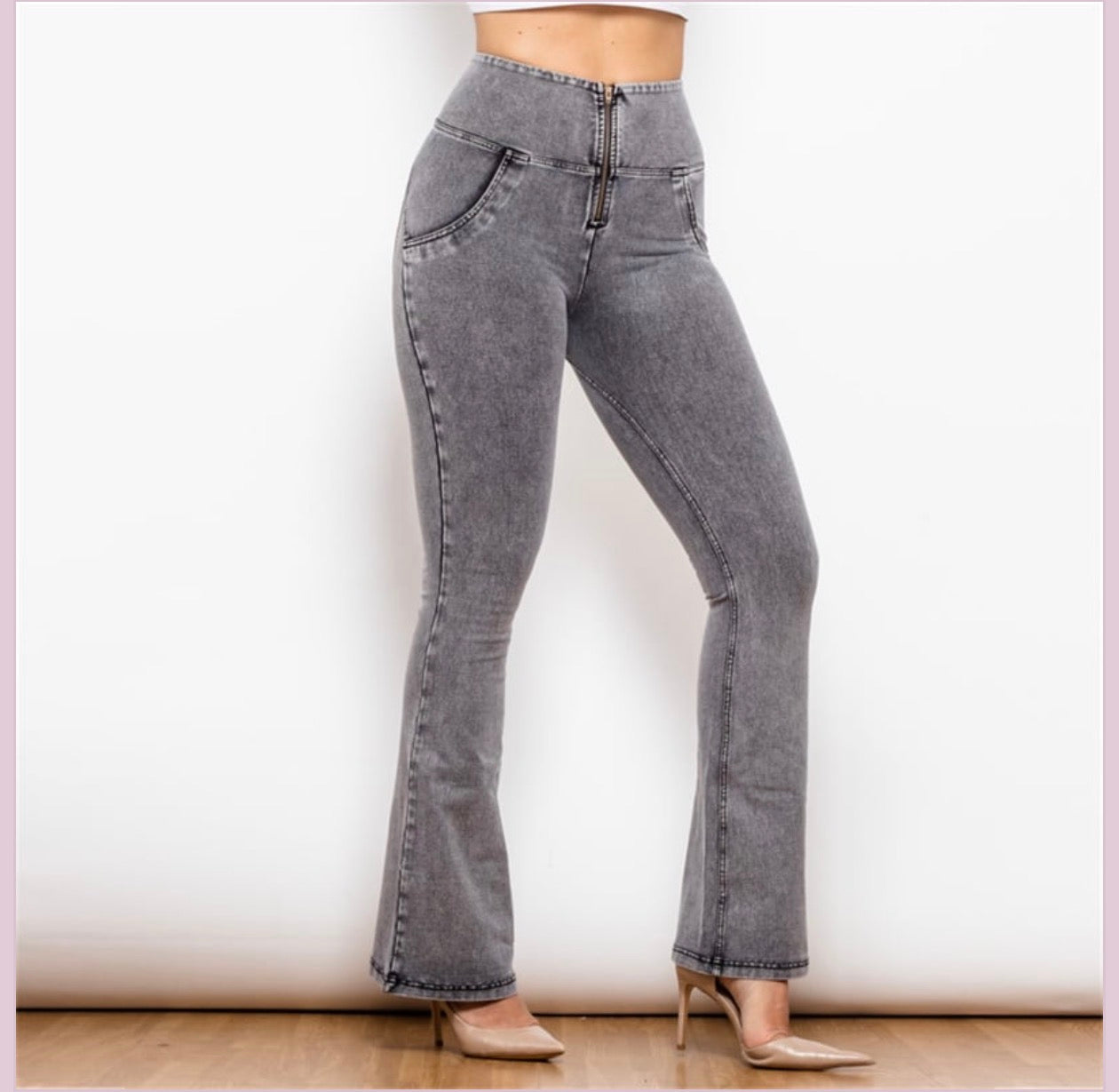 High Waist Grey Flared Pants for Women