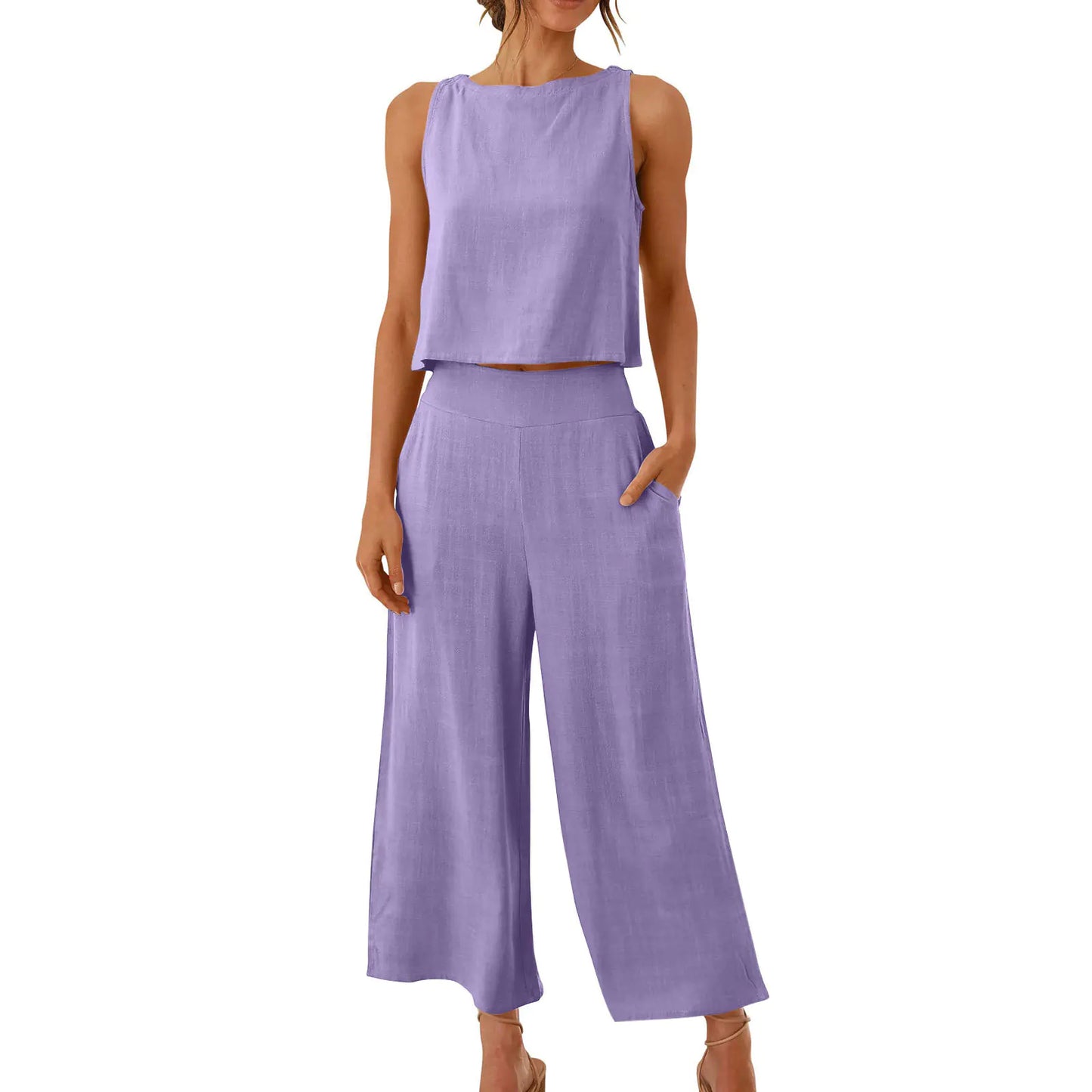Women's Summer 2-Piece Sleeveless Crop Top & Pants Set