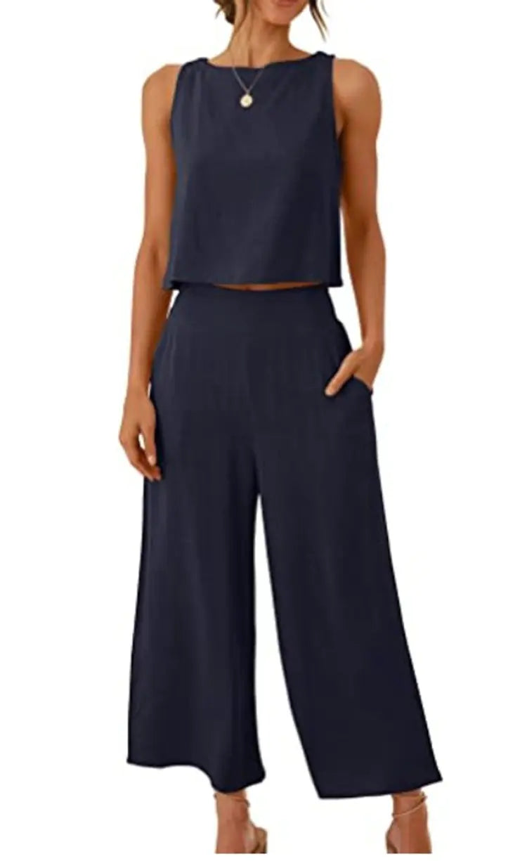 Women's Summer 2-Piece Sleeveless Crop Top & Pants Set