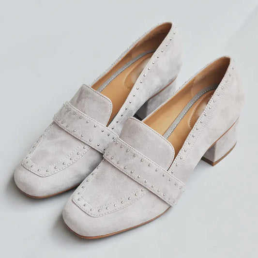 Fall New Suede Color Block Chunky Heels for Women