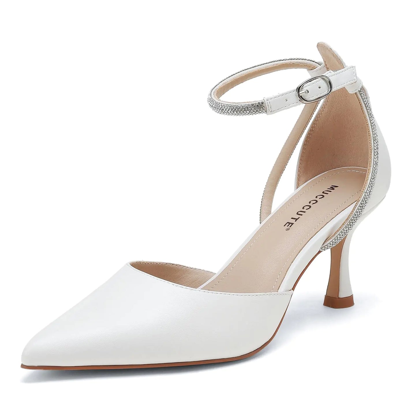 White Closed Toe shoes for Women. Pointed Toe Elegant Kitten heels, Comfortable Dressy Party/Work Pumps. Size 7