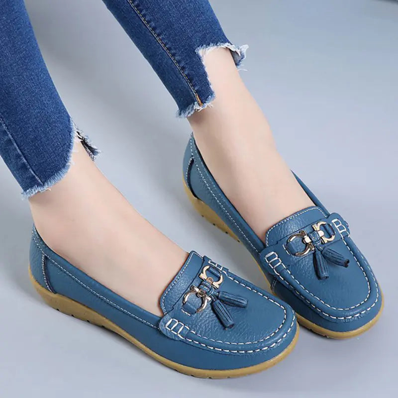 Breathable Cut Out Leather Ballet Flats for Women