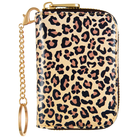 Credit Card Holder for Women. RFID Card Holder Wallet - Slim Leather Zipper Card Case - Ladies Small Keychain Wallets