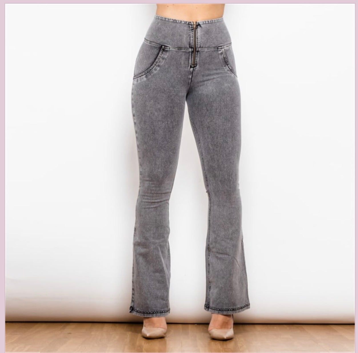 High Waist Grey Flared Pants for Women