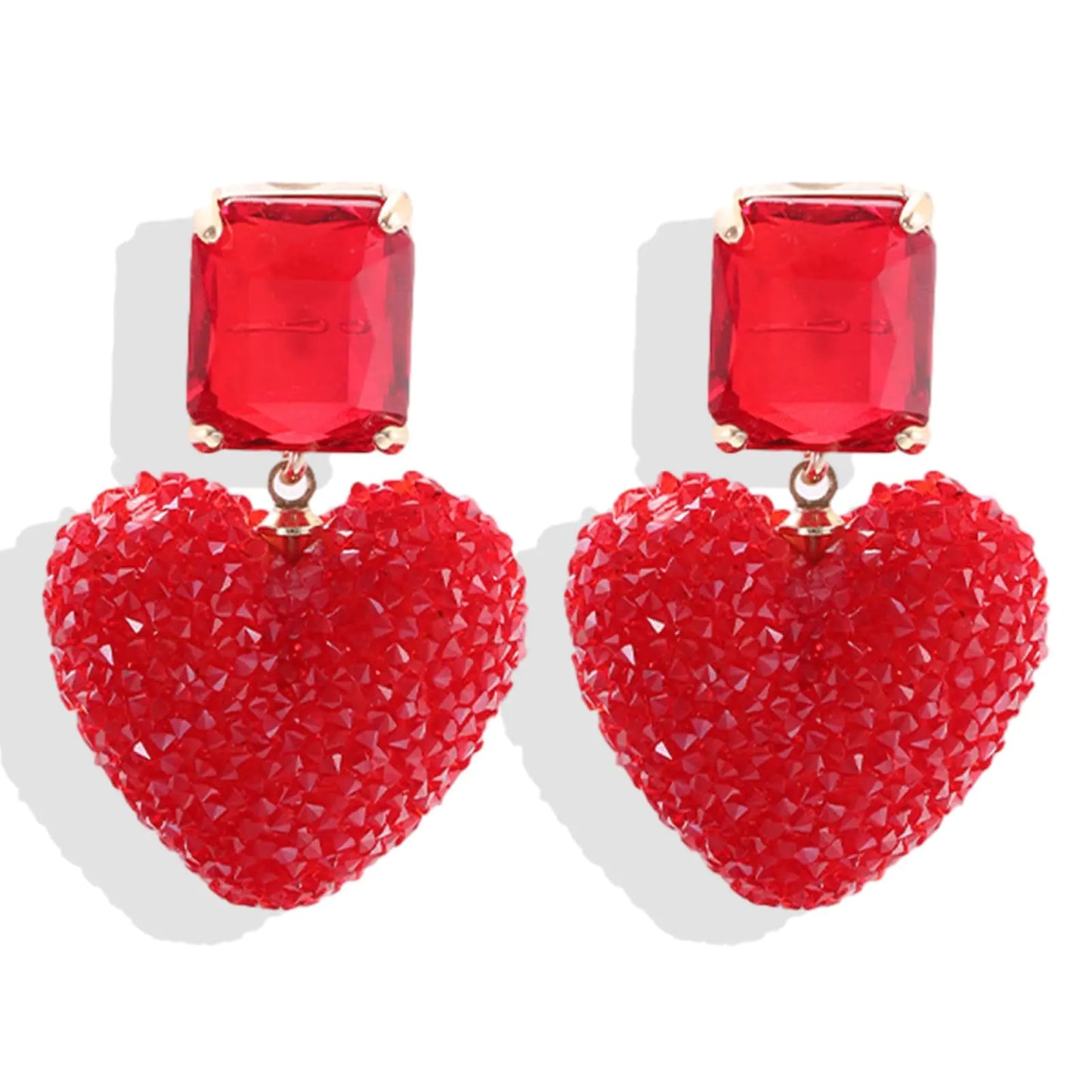 Heart Valentines Earrings. Rhinestone Red Heart Dangle Pink Pearl Love Earrings. Valentines Day Women Gifts