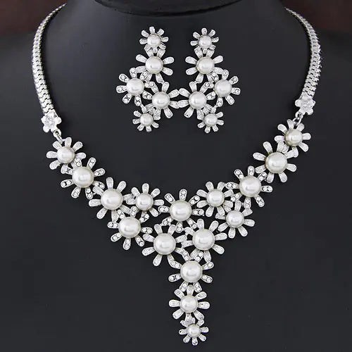 Stylish Party Earrings and Necklace with Pearls and Crystals