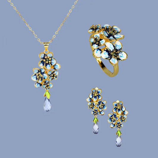 Three-Piece Ring Set with Water Drop Gem Necklace & Earrings
