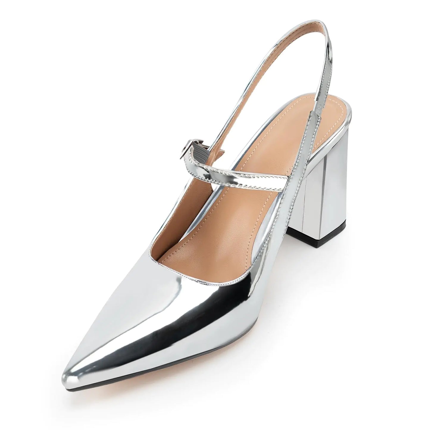 Slingback Chunky Heels Closed Pointed Toe shoes. Comfortable Low Block Heel Slip-on Sandals, Party Dress Work Pumps