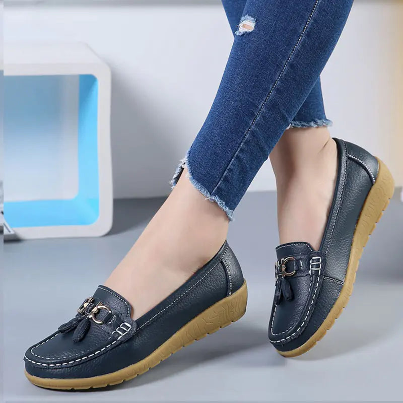 Breathable Cut Out Leather Ballet Flats for Women