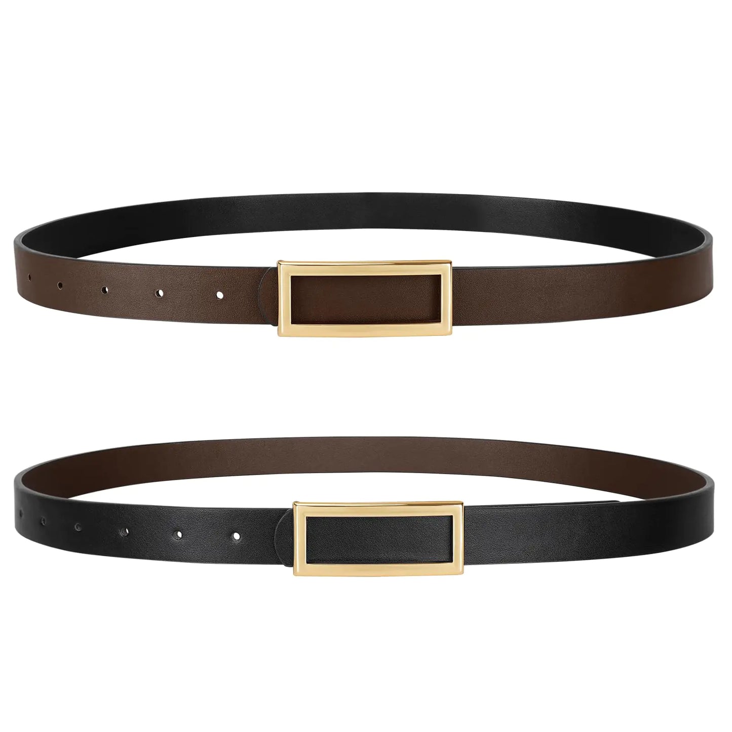 Skinny Reversible Belts. Two-in-one Women Thin Belt for Dresses Jeans Pants with Gold Buckle