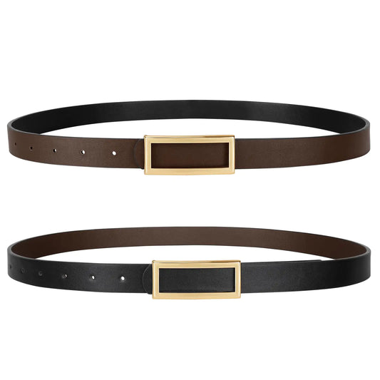 Skinny Reversible Belts. Two-in-one Women Thin Belt for Dresses Jeans Pants with Gold Buckle