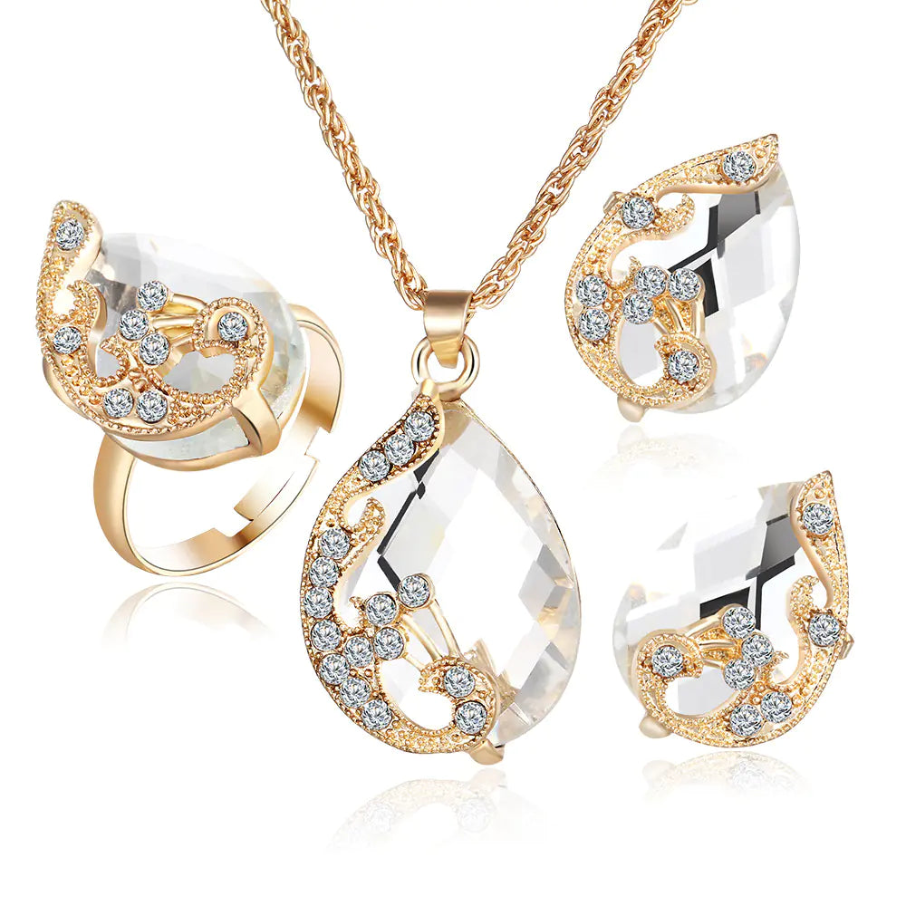 Rose Gold Wedding Earrings and Necklace Set