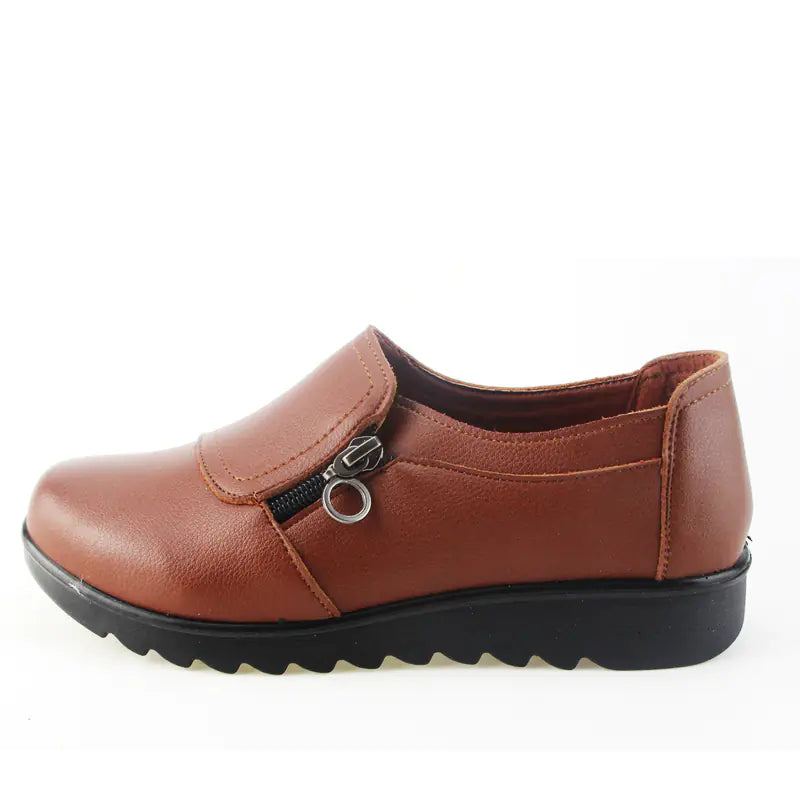Women's Cut-Out Solid Color PU Leather Loafers Flats