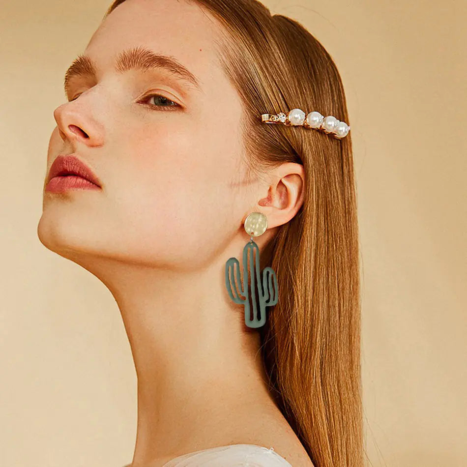 Colorful Cactus Textured Alloy Earrings for Women