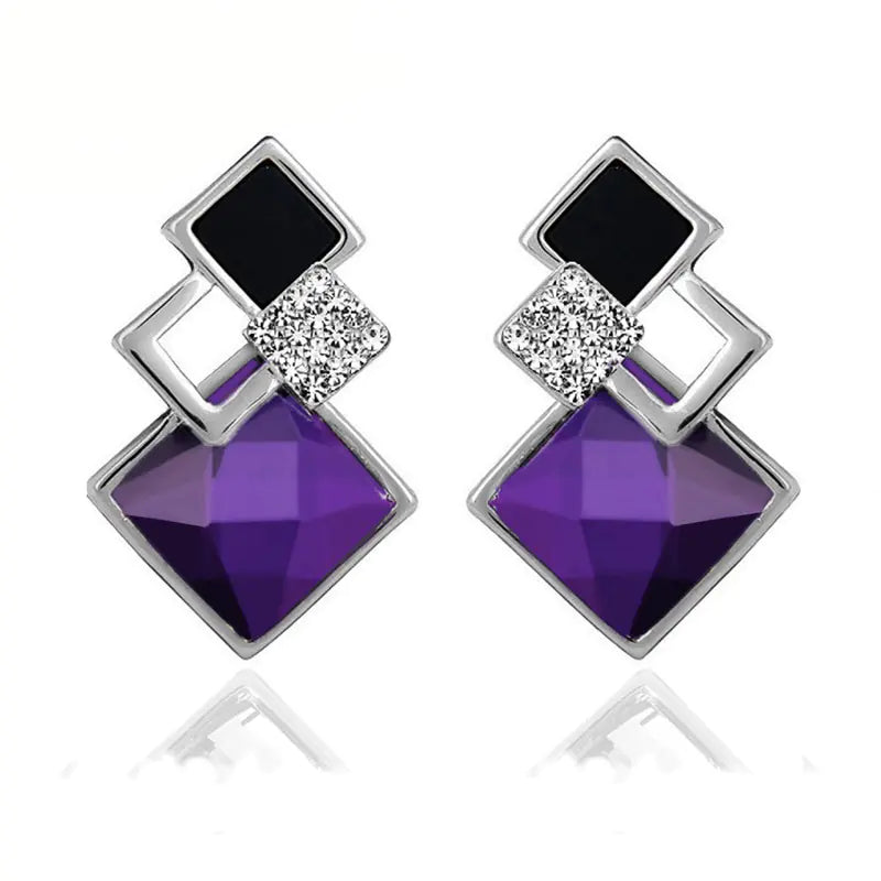 Korean Style Square Crystal Earrings for Women