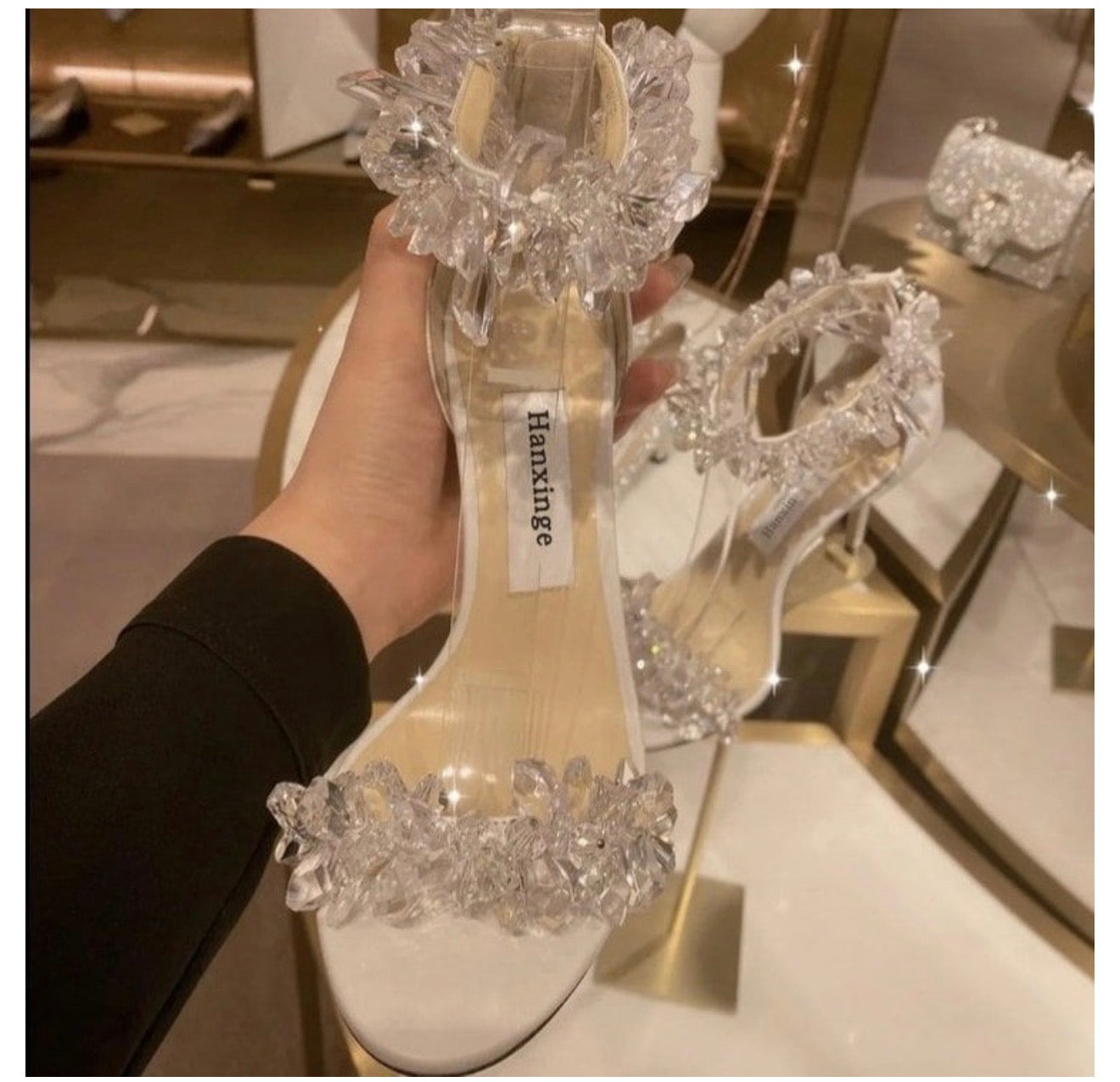 Rhinestone Flower White High Heels for Women
