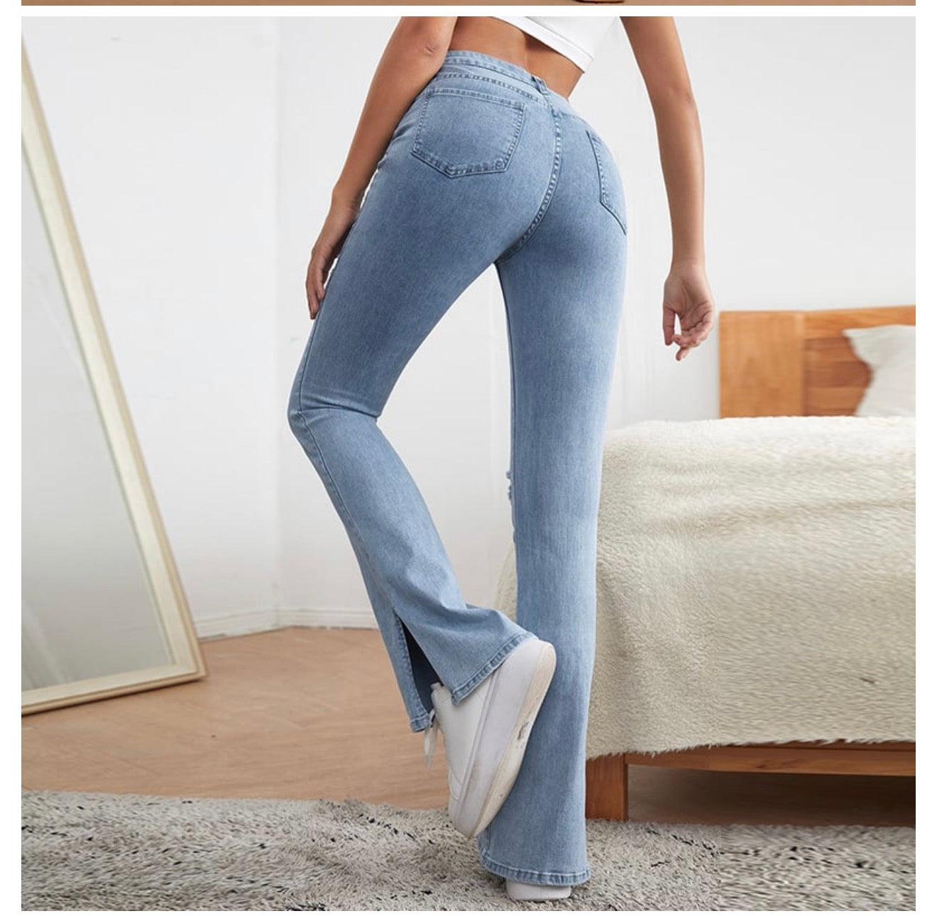 High Waist Slim Women's Jeans with Micro Horn Detail