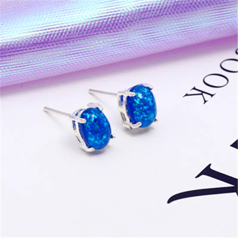 UNIENO Opal Stud Earrings 6x8mm for Women