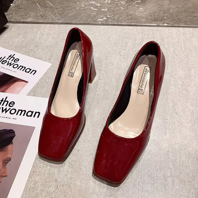 French High Heel Vintage Chunky Heels for Women