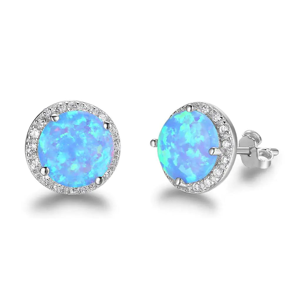 Blue Opal Earrings and Pendant Necklace for Women