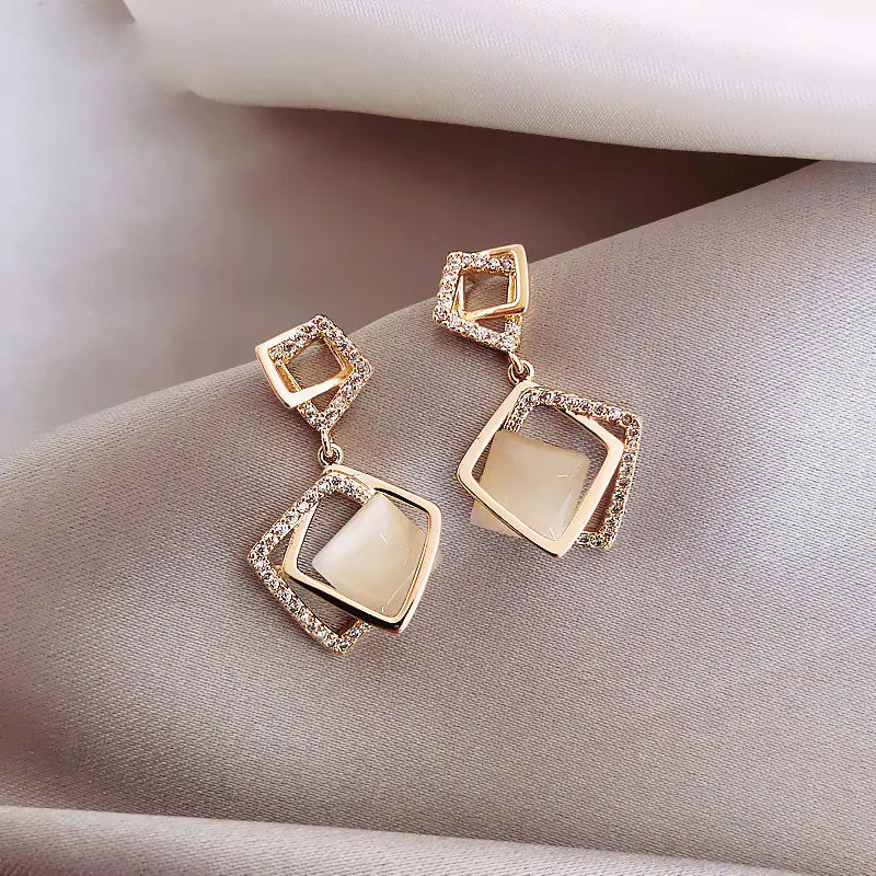 Geometric Square Earrings for Women in 925 Silver