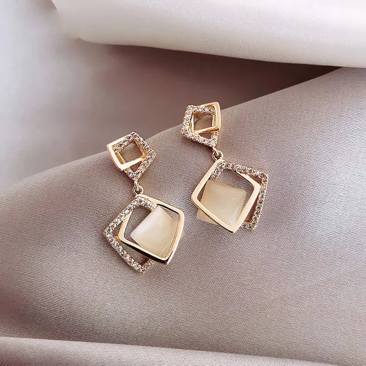 Geometric Square Earrings for Women in 925 Silver