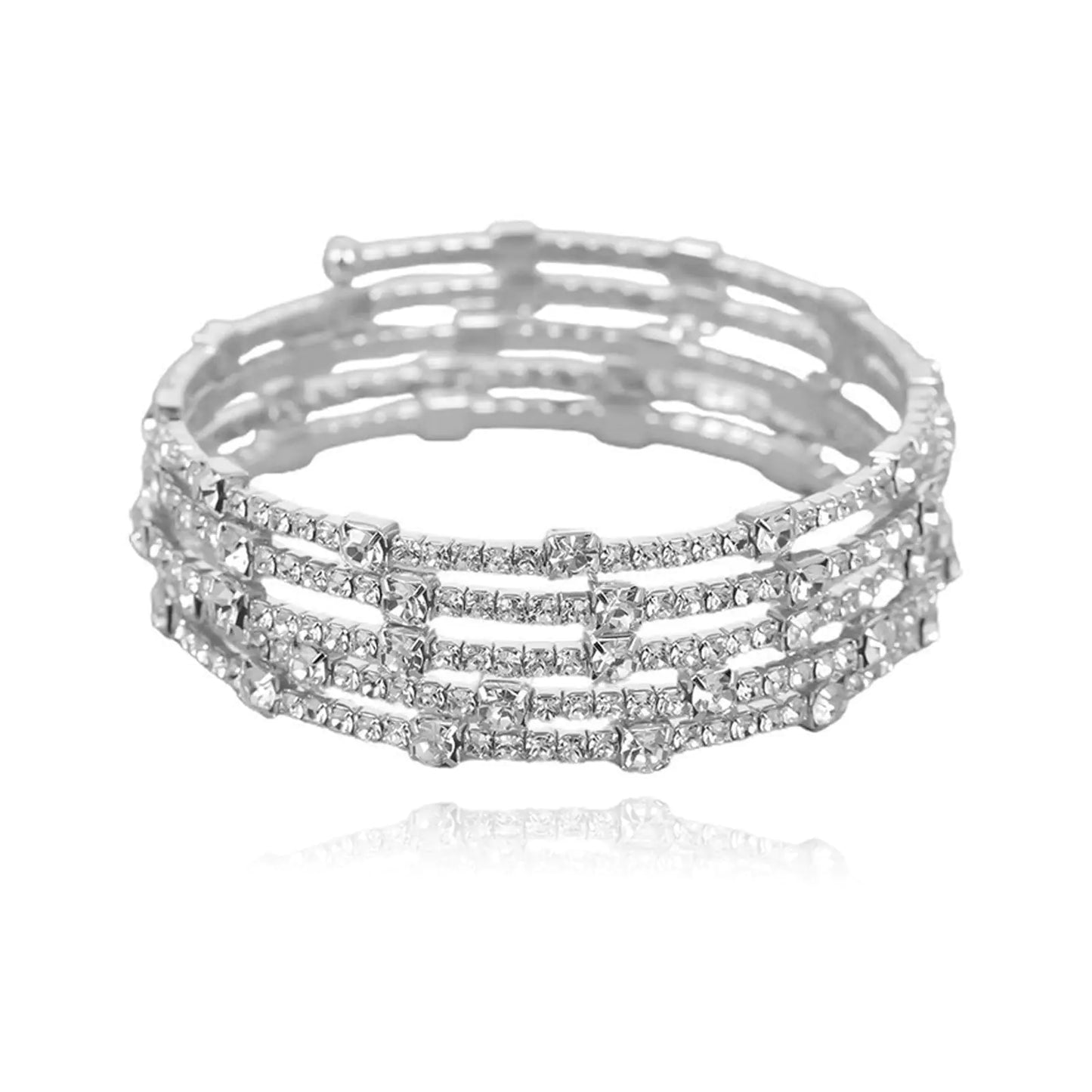 Rhinestone Formal Bracelet for Women. Evening Wear Stretch Tennis Cuff Bracelet, Chunky Wedding Jewelry