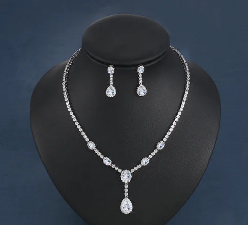 Bridal Jewelry Set with Zircon Earrings and Necklace