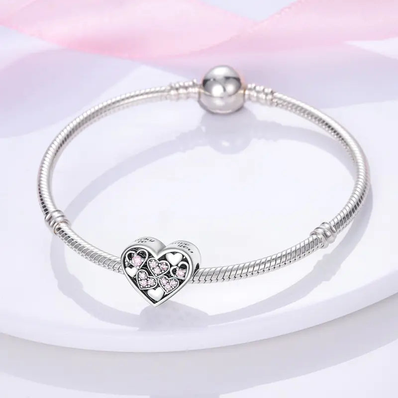 S925 Silver Plated Heart Bead Charm Bracelet Necklace