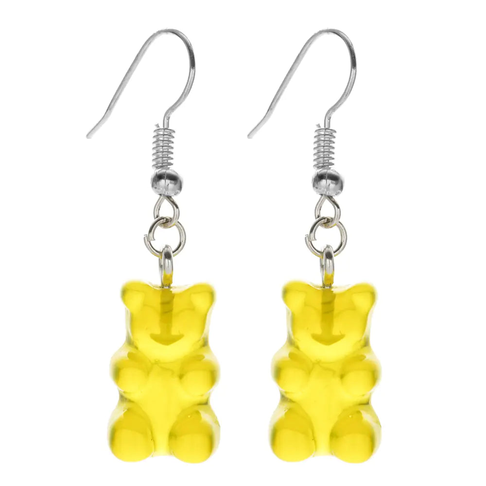 Colorful Resin Cartoon Bear Earrings for Women