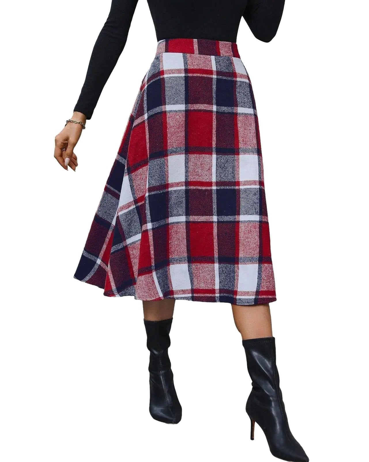 Pemieer Plaid Skirts for Women High Waist Wool Skirts A-Line Tartan Midi Skirts