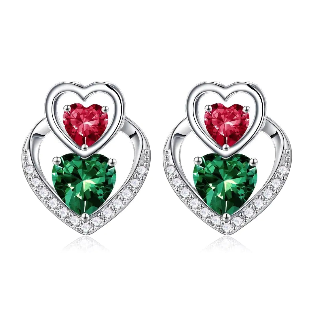 Birthstone Stud Earrings. Emerald Ruby Earrings May July Birthstone, Birthday Gifts for Women Anniversary Christmas