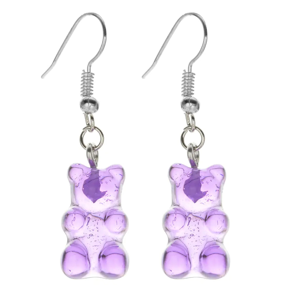 Colorful Resin Cartoon Bear Earrings for Women