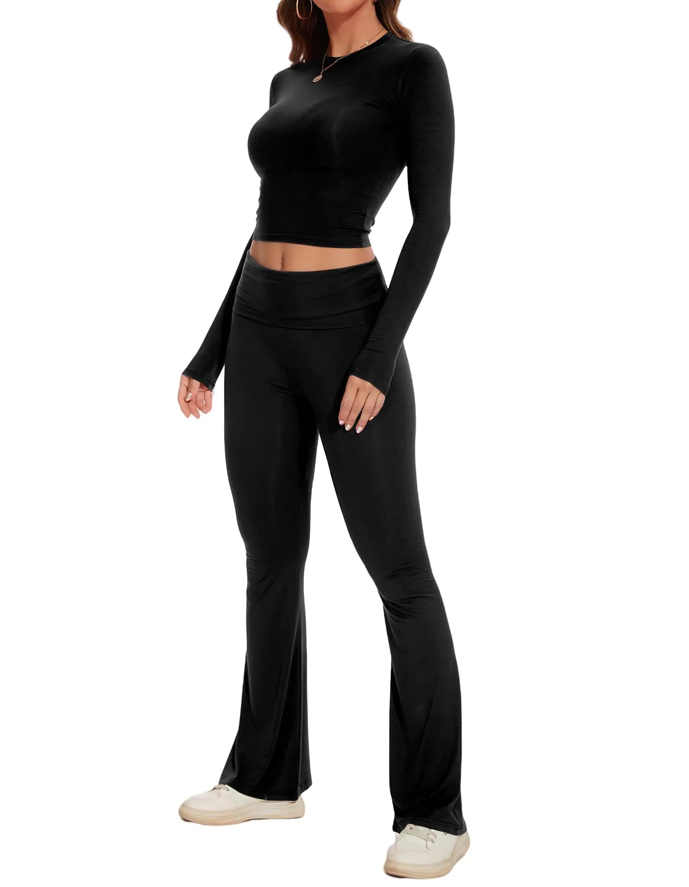 Womens 2 Piece Lounge Sets. Long Sleeve Tops with Wide Leg Flare Pants, Yoga Tracksuit Outfit